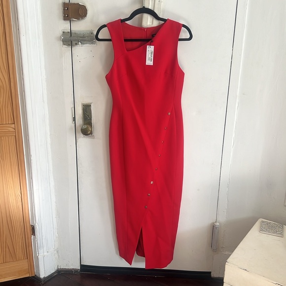 Karen Millen — Tailored Compact Stretch Asymmetric Button Midi Pencil Dress - Picture 6 of 6